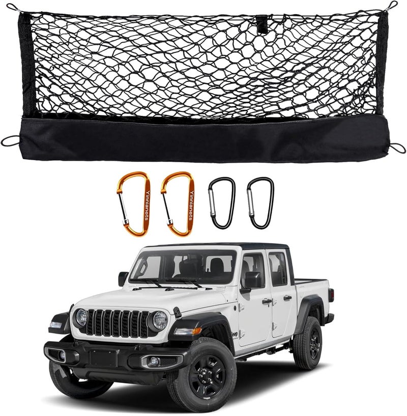 Yinnianets Envelope Style Truck Bed Cargo Net Fits for 2020-2025 Jeep Gladiator JT, Highly Elastic Truck Cargo Net for Gladiator JT Accessories,Upgraded Storage Bag & Heavy Duty Carabiners - Image 1